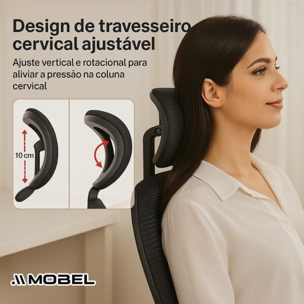 Cadeira de Escritório Ergonômica com Tecido Mesh Premium Preto e Apoio Lombar - Imagem 3