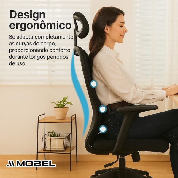 Cadeira de Escritório Ergonômica com Tecido Mesh Premium Preto e Apoio Lombar - Imagem 4