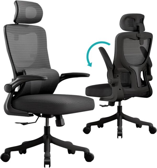 Cadeira de Escritório Ergonômica com Tecido Mesh Premium Preto e Apoio Lombar - Imagem 9