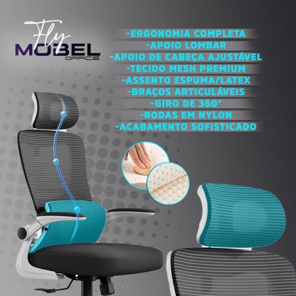 Cadeira de Escritório Ergonômica com Tecido Mesh Premium Preto e Apoio Lombar - Imagem 11