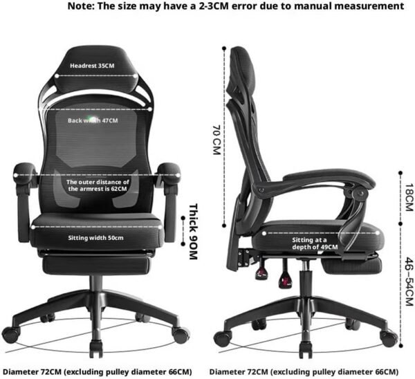 Cadeira de escritório Cadeira de escritório ergonômica com apoio lombar, reclinável confortável para longos períodos sentados e cochilos cadeira de computador - Imagem 3