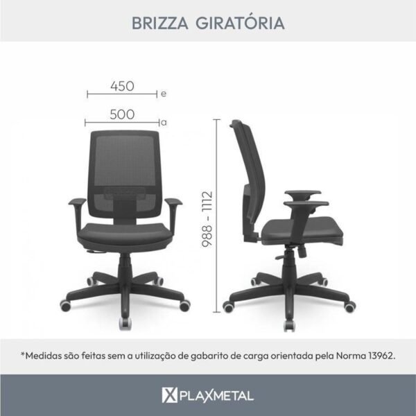Kit 8 Cadeiras para Escritório Ergonômica Presidente Brizza Nr17 Plaxmetal Preto - Imagem 3