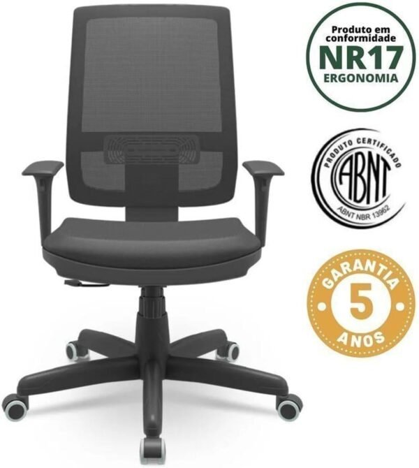 Kit 8 Cadeiras para Escritório Ergonômica Presidente Brizza Nr17 Plaxmetal Preto - Imagem 5