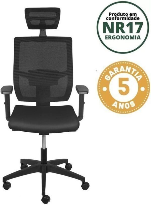 Kit 2 Cadeiras de Escritório Presidente com Nr17 Atenas Alta Preto - Imagem 4