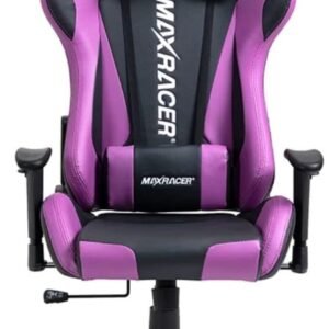 MAX RACER - Cadeira Gamer Skilled - Poltronas Gamer de Aço, Cadeira Ergonômica para Jogos - Até 150kg, Giratória, Braços 1D, Tecido Sintético PVC, Inclinação 180°, Almofada Cervical e Lombar - Roxa