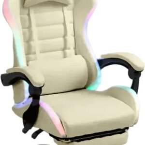 Cadeira Gamer C7 Neo RGB LED, Reclinável 150°, com Apoio para Pés, Iluminação RGB (bege)
