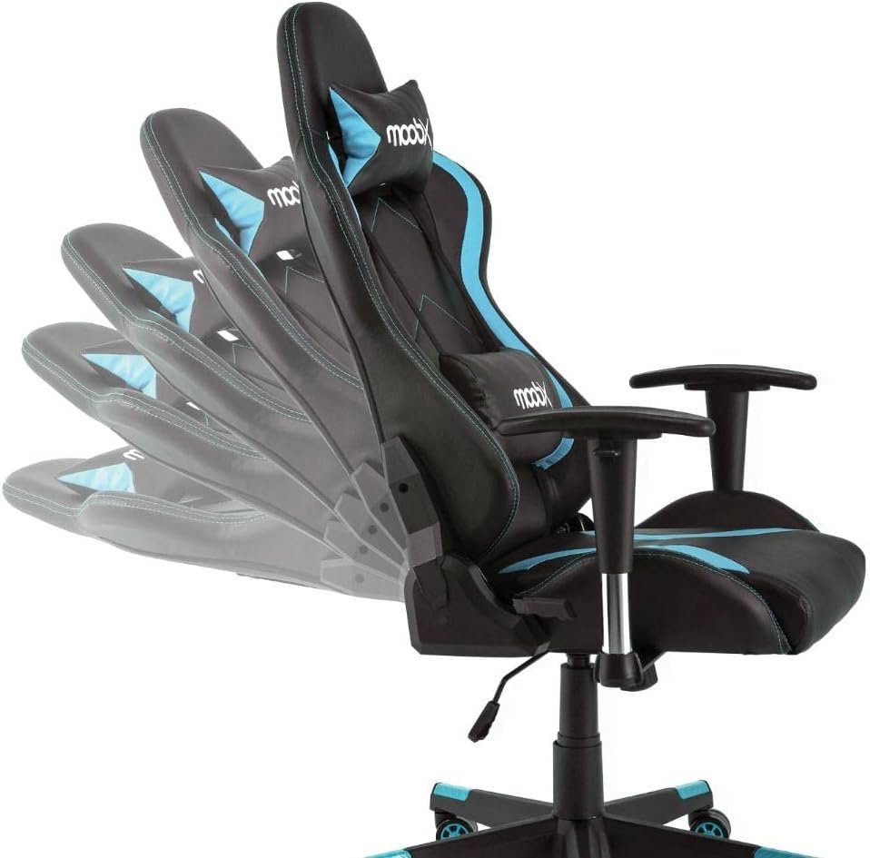 Moob Cadeira Gamer Reclinável Thunder Com Almofadas para Lombar e Pescoço Preto/Azul - Imagem 3