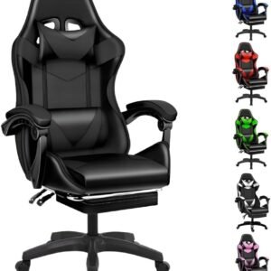 Cadeira Escritório Gamer Ergonômica Reclinável Confortável Com Rodinha E Apoio Para Os Pés(Preto)