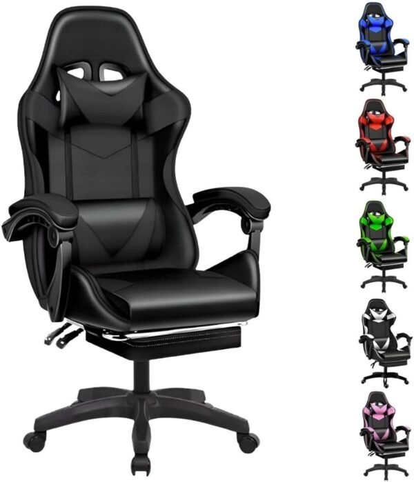 Cadeira Escritório Gamer Ergonômica Reclinável Confortável Com Rodinha E Apoio Para Os Pés(Preto)