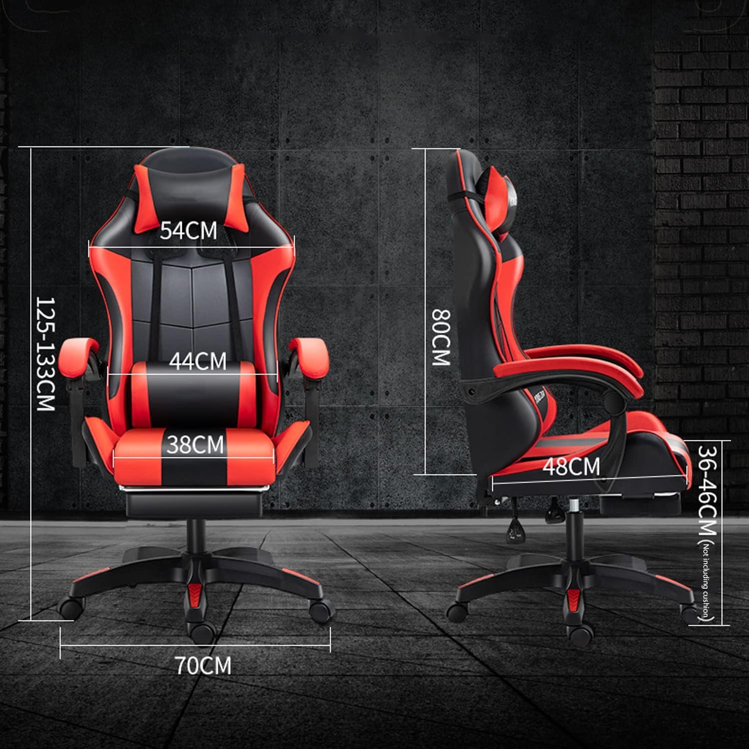 Cadeira gamer com apoio para os pés, cadeira gamer com suporte lombar e encosto de cabeça ajustável cadeira de escritório com assento giratório de 360° vermelho - Imagem 3