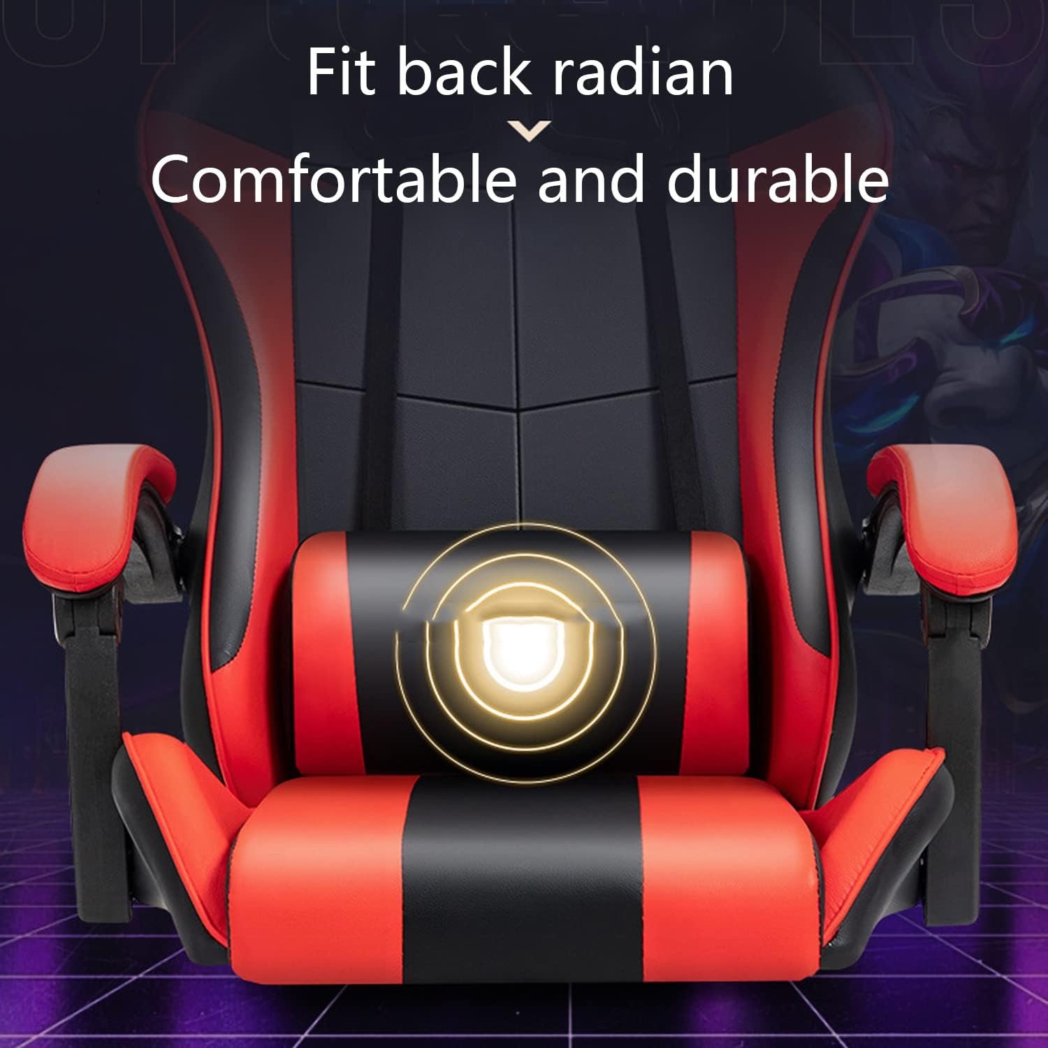 Cadeira gamer com apoio para os pés, cadeira gamer com suporte lombar e encosto de cabeça ajustável cadeira de escritório com assento giratório de 360° vermelho - Imagem 6