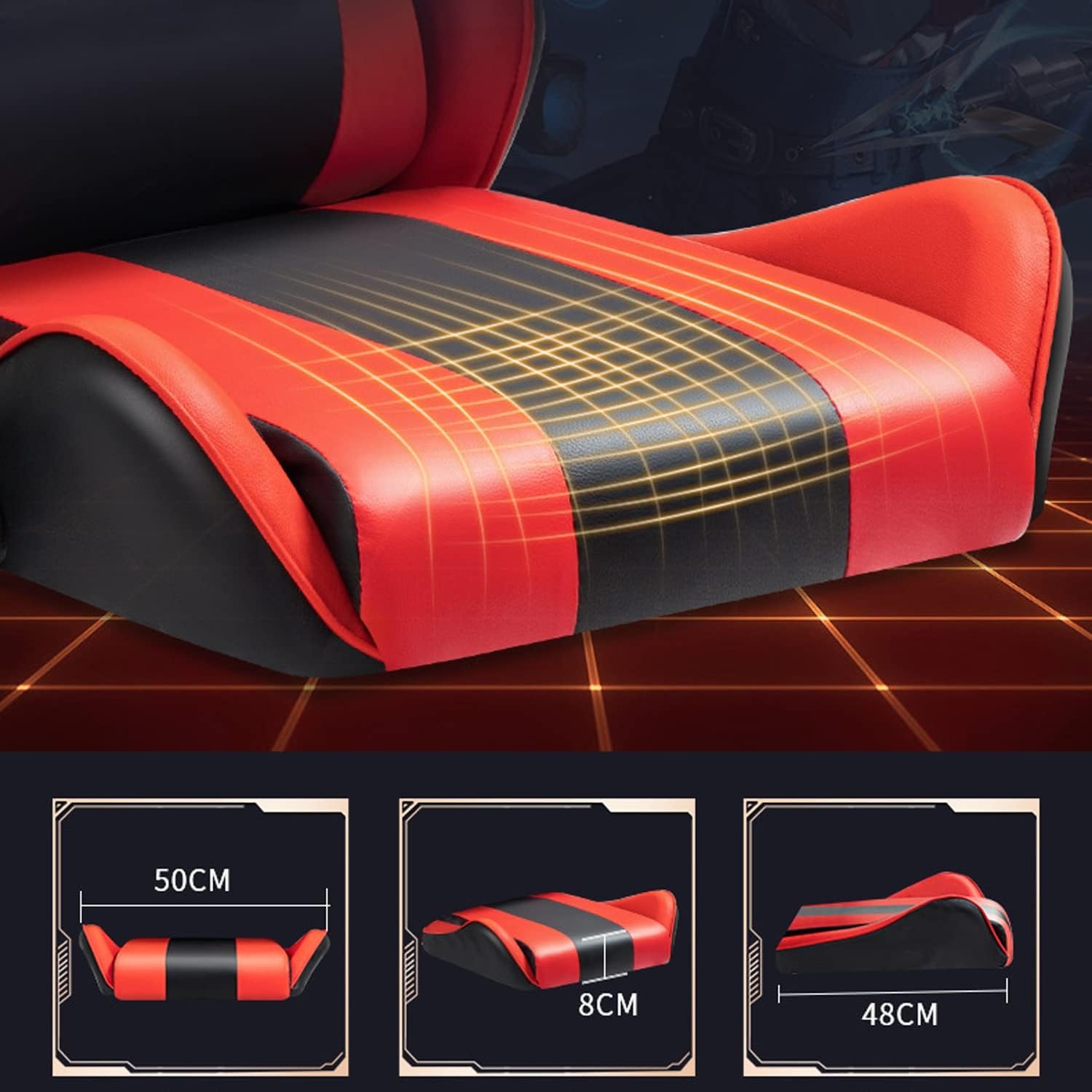 Cadeira gamer com apoio para os pés, cadeira gamer com suporte lombar e encosto de cabeça ajustável cadeira de escritório com assento giratório de 360° vermelho - Imagem 7
