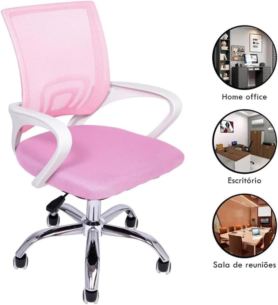 Cadeira de Escritório Begonia Tela Mesh Ergonômica Rosa - Imagem 3