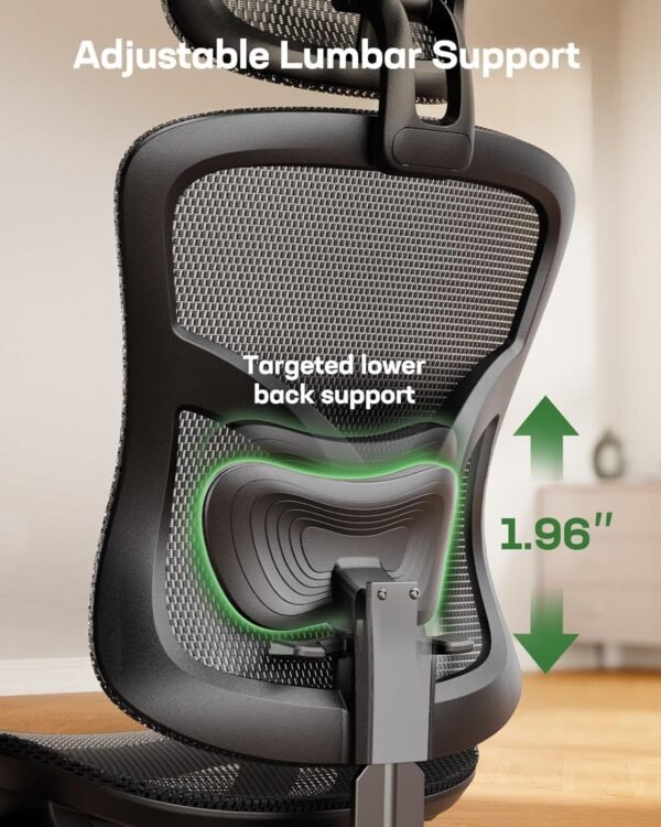 Totnz Cadeira de escritório ergonômica, cadeira ergonômica para jogos com suporte lombar ajustável, encosto de cabeça 2D e braços para cima e para baixo - Imagem 6
