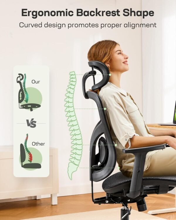 Totnz Cadeira de escritório ergonômica, cadeira ergonômica para jogos com suporte lombar ajustável, encosto de cabeça 2D e braços para cima e para baixo - Imagem 7