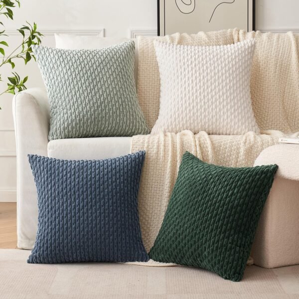 ANRODUO Pacote com 2 capas de almofada brancas decorativas 30,5 x 50,8 cm para sofá-cama sala de estar capas de almofada lombar listradas de veludo cotelê macio almofada rústica casa de fazenda - Imagem 2