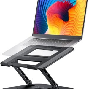 AOEVI Suporte ajustável para laptop com base giratória 360, suporte de computador para laptop, ergonômico, dobrável, para mesa, compatível com MacBook Pro/Air Notebook de até 40 cm, preto