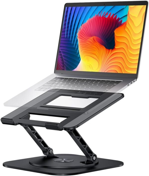 AOEVI Suporte ajustável para laptop com base giratória 360, suporte de computador para laptop, ergonômico, dobrável, para mesa, compatível com MacBook Pro/Air Notebook de até 40 cm, preto