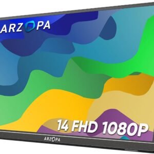 ARZOPA Suporte para monitor portátil, monitor portátil ultrafino de 14 polegadas, tela externa FHD 1080p com alto-falantes duplos segunda tela para laptop, PC, telefone, Xbox PS4/5, Switch - A1S