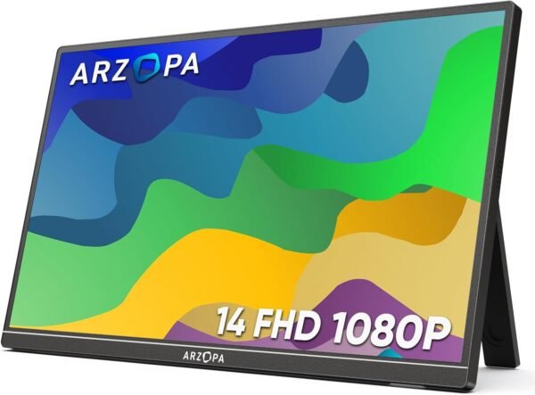 ARZOPA Suporte para monitor portátil, monitor portátil ultrafino de 14 polegadas, tela externa FHD 1080p com alto-falantes duplos segunda tela para laptop, PC, telefone, Xbox PS4/5, Switch - A1S