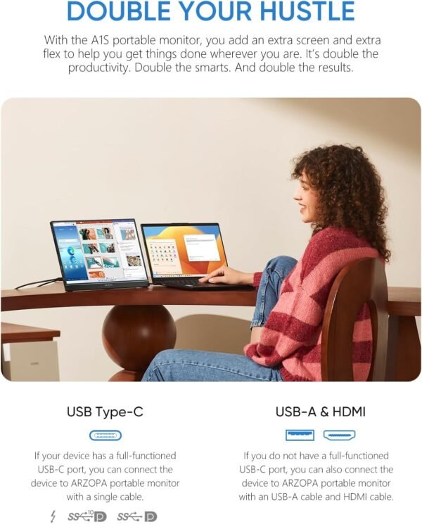 ARZOPA Suporte para monitor portátil, monitor portátil ultrafino de 14 polegadas, tela externa FHD 1080p com alto-falantes duplos segunda tela para laptop, PC, telefone, Xbox PS4/5, Switch - A1S - Imagem 2