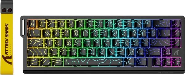 ATTACK SHARK X68 HE Teclado mecânico para jogos Rapid Trigger RGB 60% com fio e atuação ajustável, interruptor magnético de efeito Hall, taxa de pesquisa de 8 KHz, montagem superior(Contorno Preto)