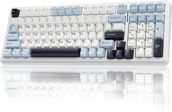 AULA F99 Teclado mecânico sem fio, teclado personalizado intercambiável a quente, interruptores lineares pré-lubrificados, estrutura de junta, teclado para jogos retroiluminado RGB (azul e