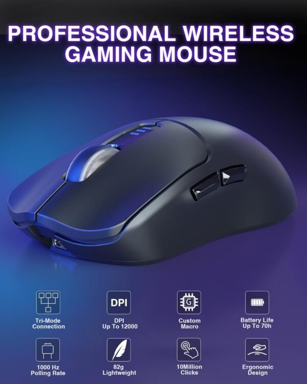 AULA Mouse para jogos sem fio SC580, mouse para jogos Tri-Mode 2.4G/BT5.0/USB-C, mouse sem fio recarregável de 12000 DPI com 6 botões programáveis, mouse de computador ergonômico para - Imagem 2