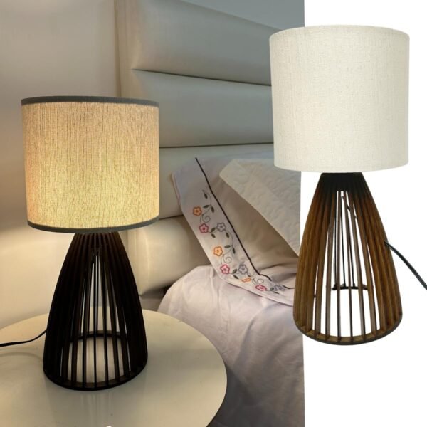 Abajur Luminária Mesa Sile 41 Cm Decorativo Com Fiação Bivolt 110/220V Com Cúpula Estrutura Madeira MDF Cor Imbuia