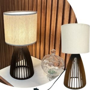 Abajur Luminária Mesa Sile 41 Cm Decorativo Fiação Bivolt 110/220V Com Cúpula Estrutura Madeira MDF Cor Imbuia