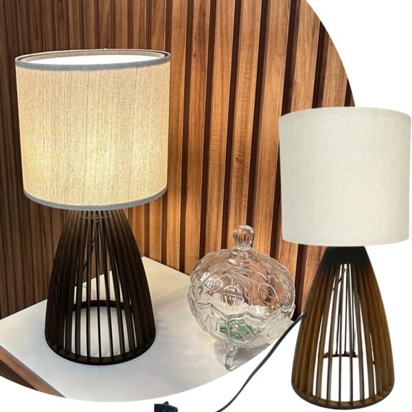Abajur Luminária Mesa Sile 41 Cm Decorativo Fiação Bivolt 110/220V Com Cúpula Estrutura Madeira MDF Cor Imbuia