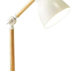 Abajur de Mesa Madeira e Aço com Braço Articulado, Luminária Moderna Bivolt para Estudo, Trabalho e Decoração em Escritórios ou Ambientes Sofisticados (Branco)