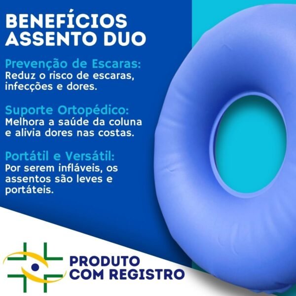 Almofada Assento Hemorroida Cóccix Orifício Pós-Parto PVC Cadeira Tratamento Lesão Especial Macia Confortável Banco Carro Dores Inflável Redonda com Furo Anatômica Próstata Premium JCanovaStore - Imagem 2