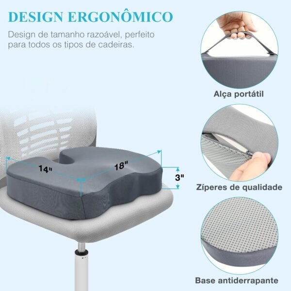 Almofada Coccix, Almofada para Coccix de Gel, 44*34*7CM Almofada Hemorroida, Ergonômico Almofada para Hemorroida, Em forma de U Almofada Cadeira, Almofadas para Cadeira, Almofada Cadeira Escritorio - Imagem 2