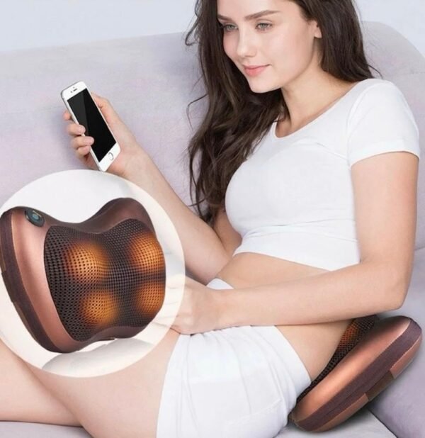 Almofada Massageadora Portátil – Alívio Instantâneo para Tensão Lombar e Pescoço | Relaxamento Profundo em Casa ou no Trabalho! - Imagem 2