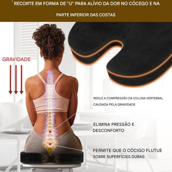 Almofada Ortopédica para Cóccix e Prevenção de Escaras Assento Ergonômico em Espuma Viscoelástica para Alívio da Pressão Postura Correta e Conforto Diário - Imagem 2