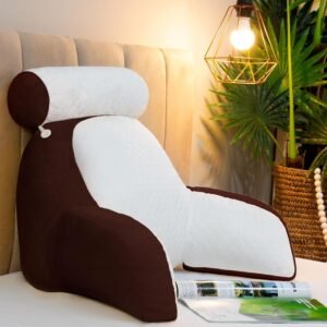 Almofada de Descanso Apoio de Costas Travesseiro Ergonômico para Leitura, apoio de Cabeça Removível, 55cm Com Encosto, 60cm Largura (TABACO)