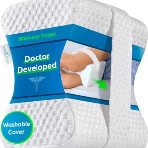 Almofada de joelho desenvolvida por médicos para pessoas que dormem de lado – Almofada de espuma viscoelástica, alívio de dor ciática e dor nas costas – Travesseiro de perna com alça para apoiar o