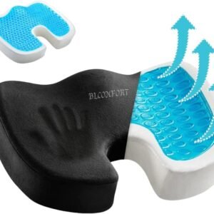 Almofada ortopédica com infusão de gel para bumbum, cóccix, ciática, suporte lombar, lombar, cóccix e hemorroidas - ideal para cadeira de escritório, dirigir, superfície dura, cadeira de avião |capa lavável|(Preto)
