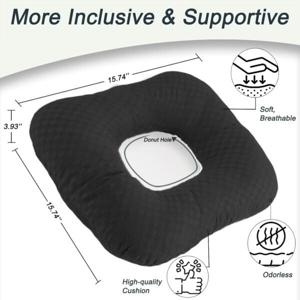 Almofadas antiderrapantes para cadeira de rodas, almofadas doloridas para bumbum, almofada ortopédica de donut ergonômica, almofada de assento médico para ciática, costas, cóccix, dor de pressão - Imagem 2