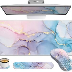 Anyshock Tapete de mesa, mouse pad grande com descanso de pulso, teclado ergonômico e mouse pad com design de massagem e espuma de memória, mouse pad de computador para jogos de estudo em casa,