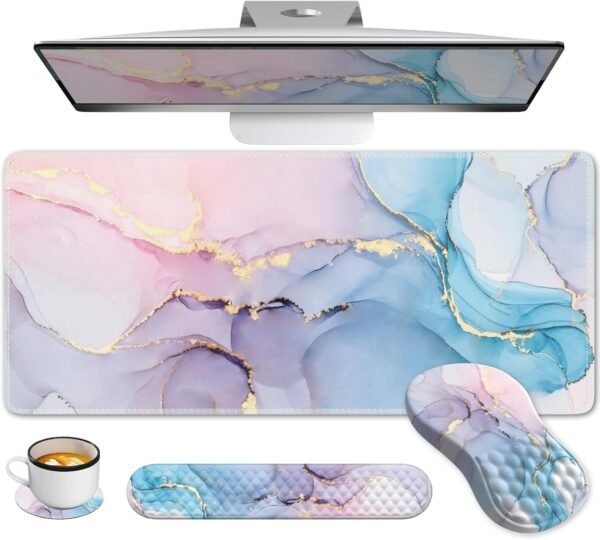Anyshock Tapete de mesa, mouse pad grande com descanso de pulso, teclado ergonômico e mouse pad com design de massagem e espuma de memória, mouse pad de computador para jogos de estudo em casa,