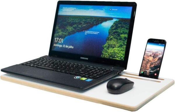 ArtMovelar - Suporte para Notebook - Mesa Base para Laptop com Apoio para Objetos - Suporte para Cama e Sofá, Organizador de Mesa, Home Office - Branco, 28x54