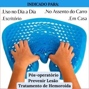 Assento De Silicone para Aliviar dor na Coluna Cóccix Hemorroida Prevenir Escaras Gel Almofada Azul Antiderrapante Ortopédica Cadeirante Anatômica Com Capa preta Protetora Próstata Pós Operatório