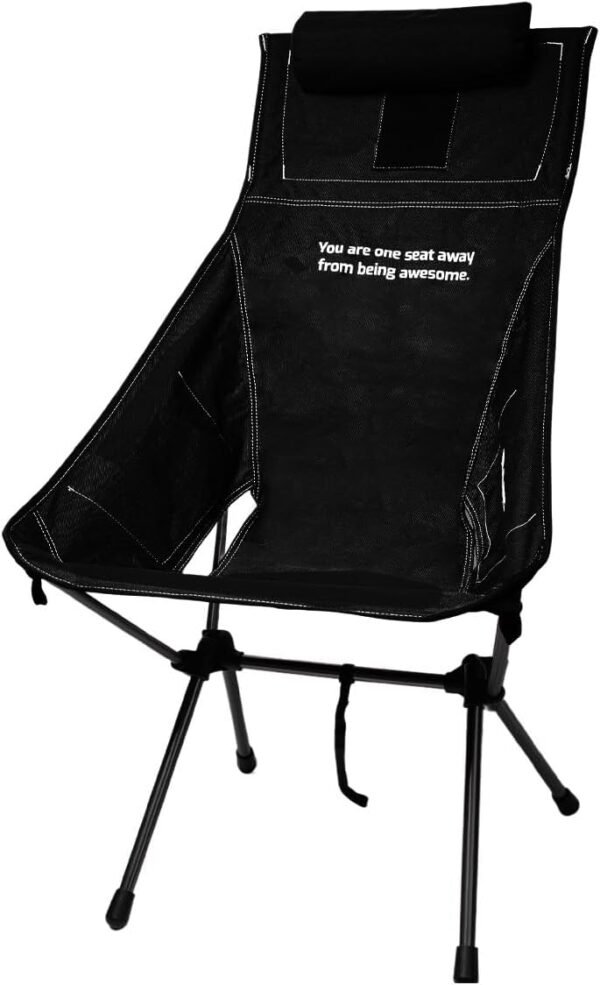 BASK Daydream Cadeira Dobrável com Encosto Alto e Travesseiro – Extra Grande, Estrutura em Alumínio Resistente (150kg) – Portátil para Camping, Pesca e Lazer – Preto