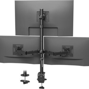 BONTEC Suporte de mesa de monitor triplo para uma tela de 32 polegadas e duas telas de 27 polegadas, suporta até 10 kg, com ajuste total de movimento, opções de instalação dupla e gerenciamento