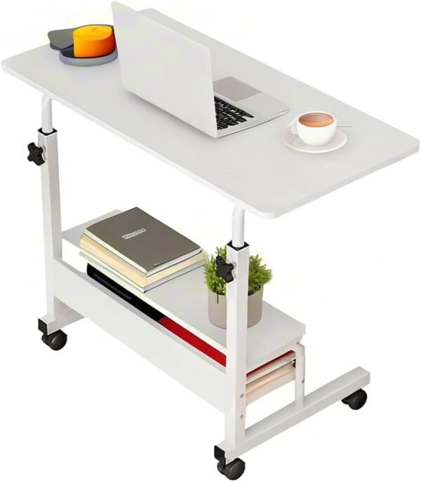 BRAVECOW Mesa ajustável portátil para pequenos espaços, mesa de laptop, rodinhas, sofá móvel, mesa para quarto, escritório, mesa de computador