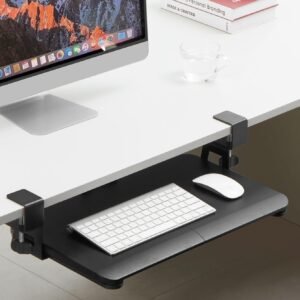 Bandeja giratória para teclado e mouse de computador, deslize para fora com suporte de grampo C resistente, digitação ergonômica, preta (50,8 cm x 30,5 cm)