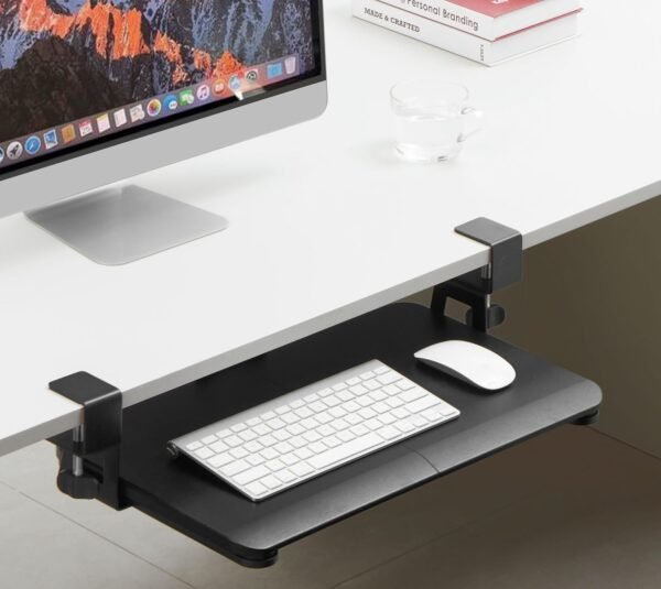 Bandeja giratória para teclado e mouse de computador, deslize para fora com suporte de grampo C resistente, digitação ergonômica, preta (50,8 cm x 30,5 cm)