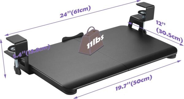 Bandeja giratória para teclado e mouse de computador, deslize para fora com suporte de grampo C resistente, digitação ergonômica, preta (50,8 cm x 30,5 cm) - Imagem 2
